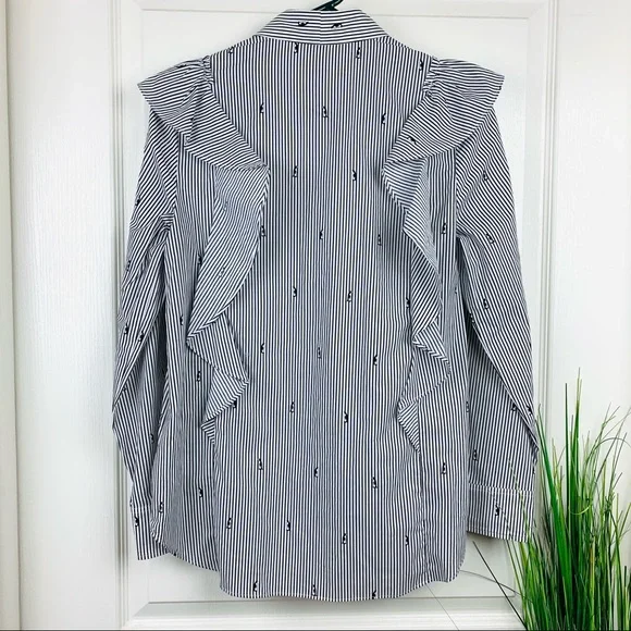 NWOT Kate Spade Penguin Print Stripe Ruffle Blouse - Picture 7 of 7